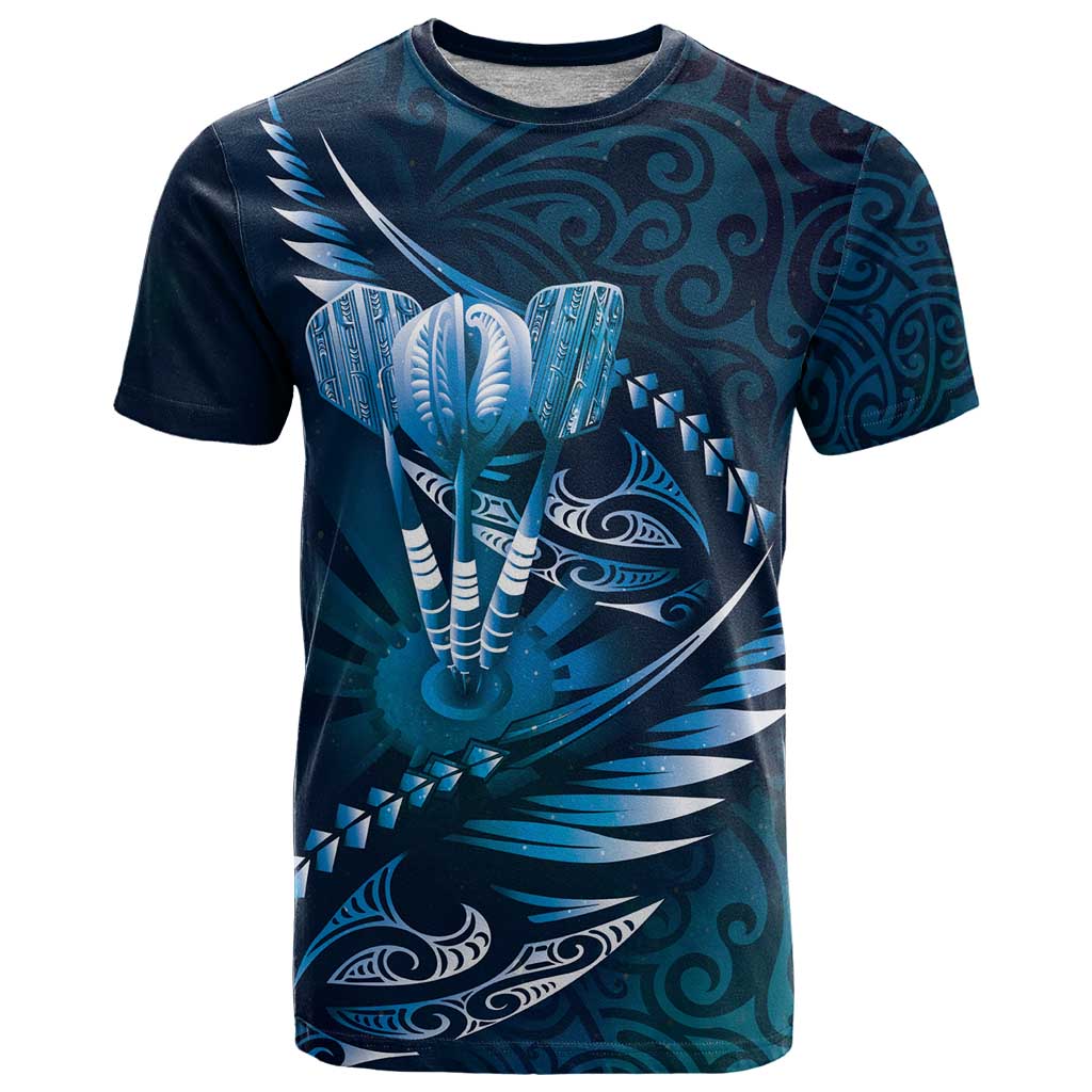 Personalised All Blue New Zealand Darts T Shirt Aoteroa Fern Maori Galaxy Style LT14 Blue - Polynesian Pride