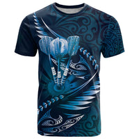 Personalised All Blue New Zealand Darts T Shirt Aoteroa Fern Maori Galaxy Style LT14 Blue - Polynesian Pride
