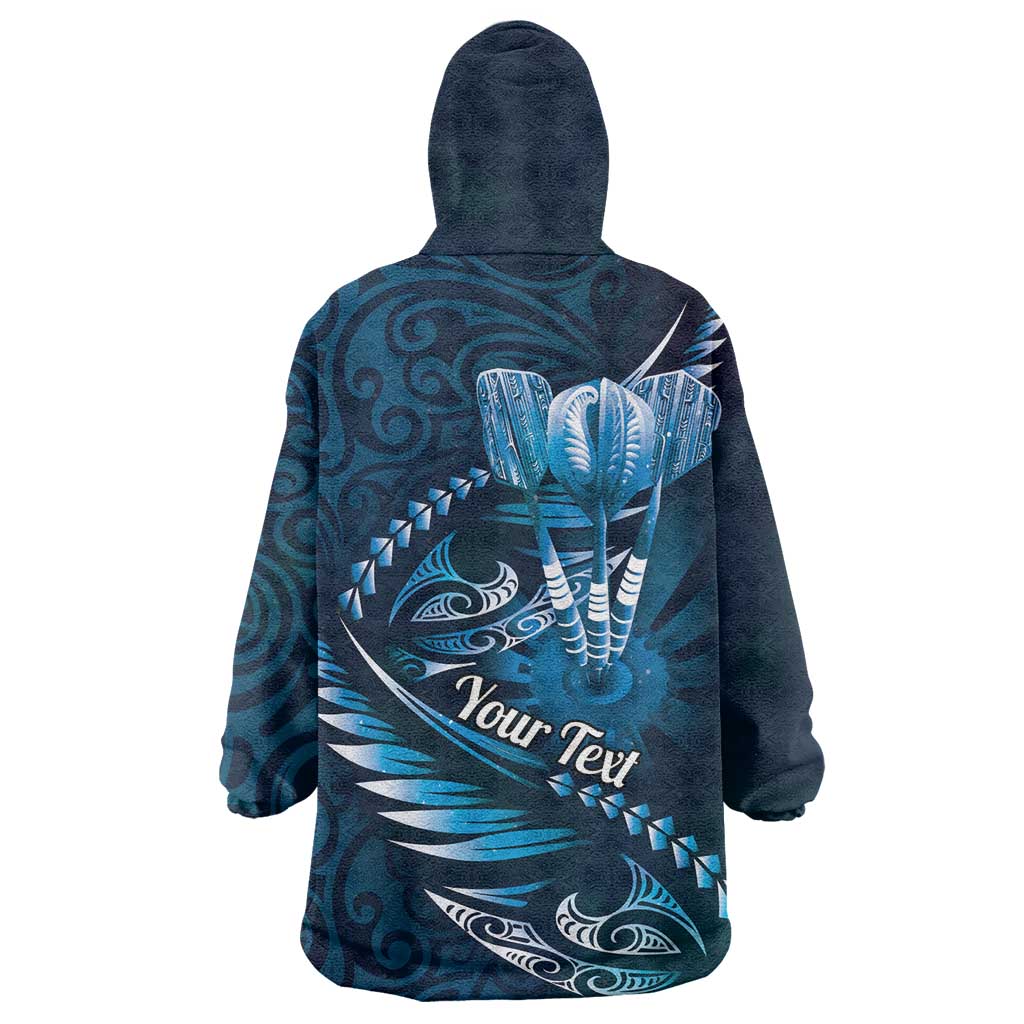 Personalised All Blue New Zealand Darts Wearable Blanket Hoodie Aoteroa Fern Maori Galaxy Style LT14 - Polynesian Pride