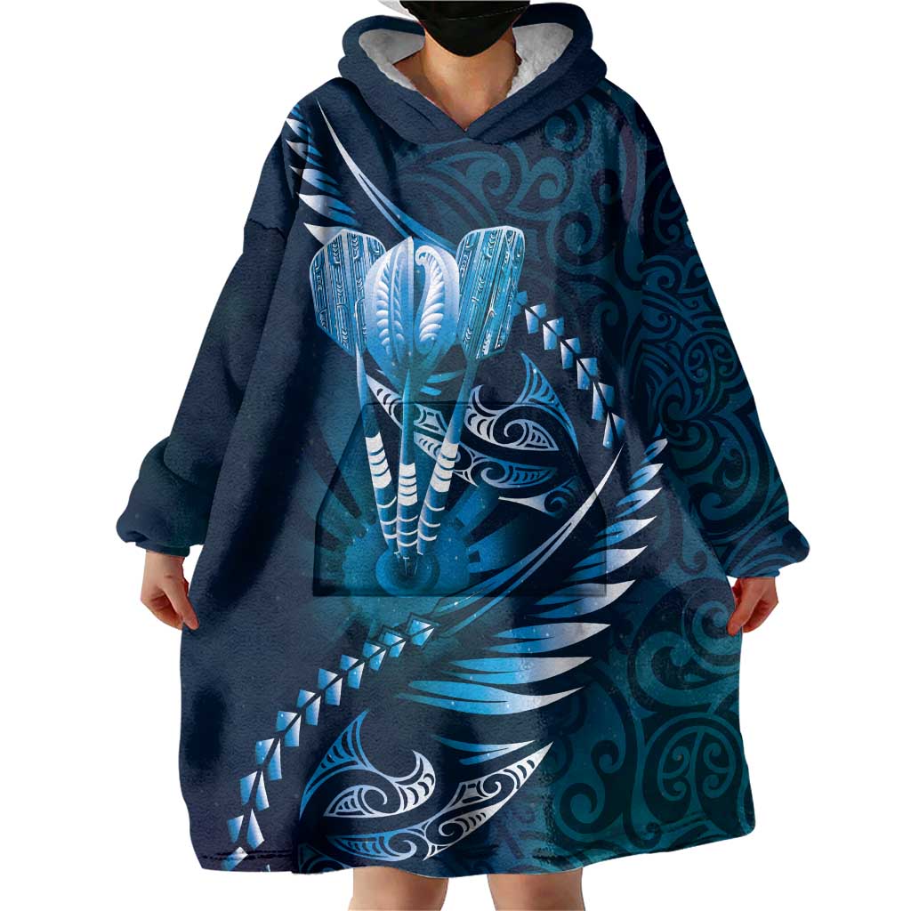 Personalised All Blue New Zealand Darts Wearable Blanket Hoodie Aoteroa Fern Maori Galaxy Style LT14 - Polynesian Pride