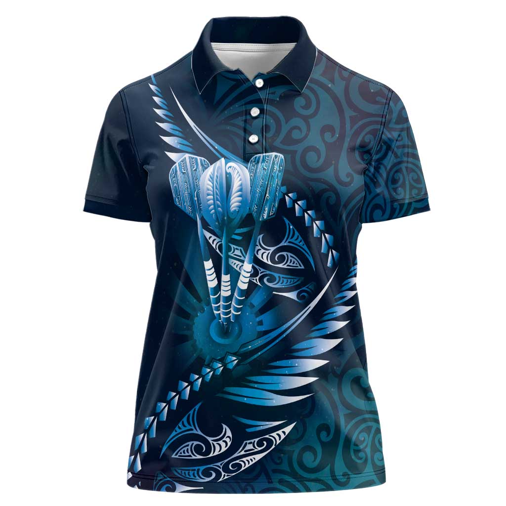 Personalised All Blue New Zealand Darts Women Polo Shirt Aoteroa Fern Maori Galaxy Style LT14 Female Blue - Polynesian Pride