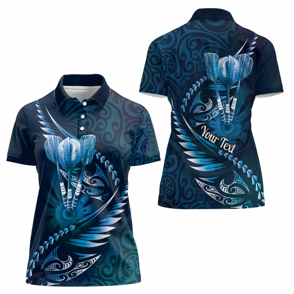 Personalised All Blue New Zealand Darts Women Polo Shirt Aoteroa Fern Maori Galaxy Style LT14 - Polynesian Pride