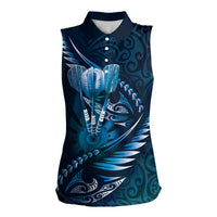 Personalised All Blue New Zealand Darts Women Sleeveless Polo Shirt Aoteroa Fern Maori Galaxy Style LT14 Female Blue - Polynesian Pride