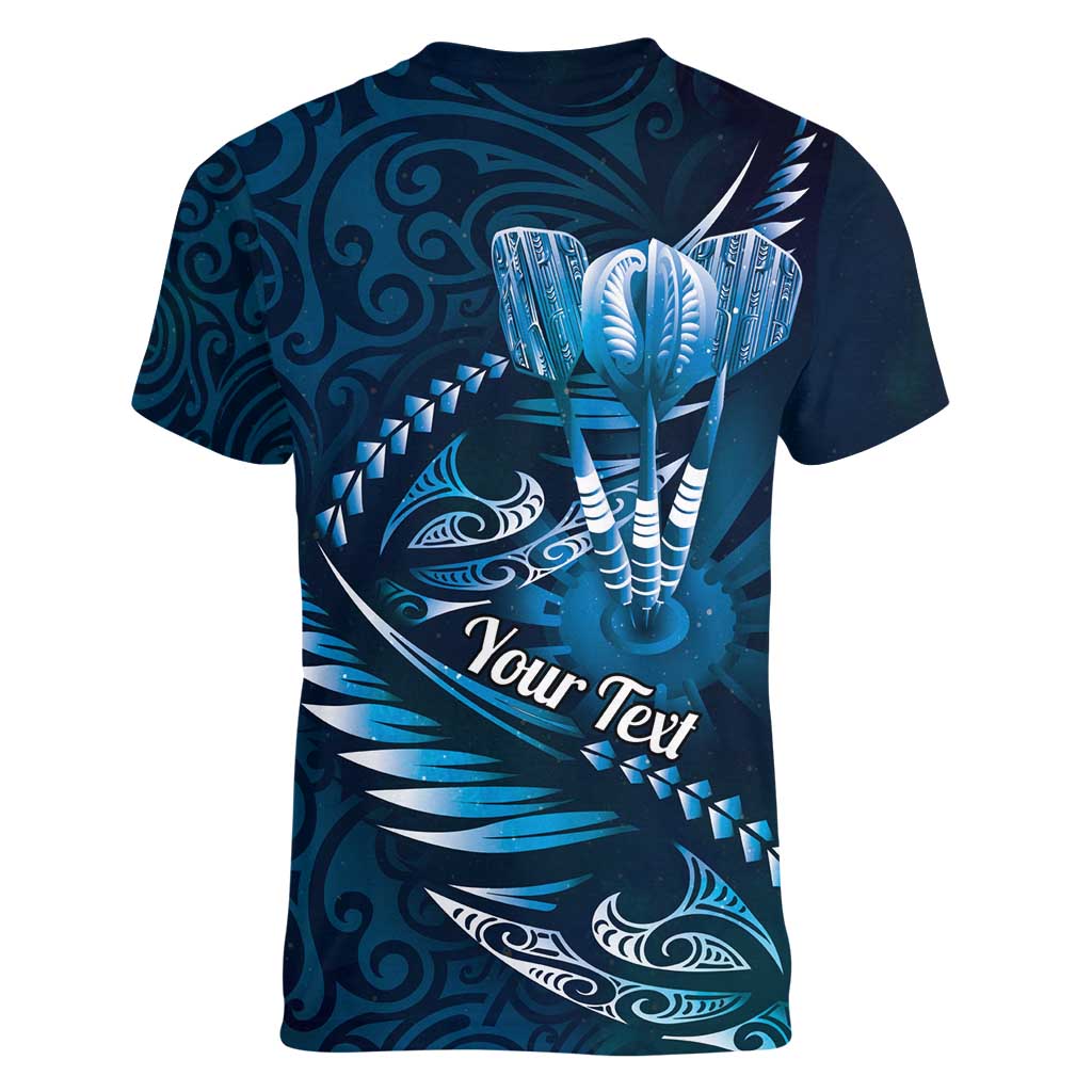 Personalised All Blue New Zealand Darts Women V-Neck T-Shirt Aoteroa Fern Maori Galaxy Style LT14 - Polynesian Pride