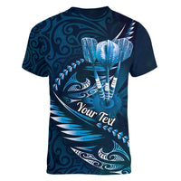 Personalised All Blue New Zealand Darts Women V-Neck T-Shirt Aoteroa Fern Maori Galaxy Style LT14 - Polynesian Pride