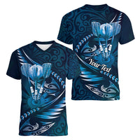 Personalised All Blue New Zealand Darts Women V-Neck T-Shirt Aoteroa Fern Maori Galaxy Style LT14 - Polynesian Pride