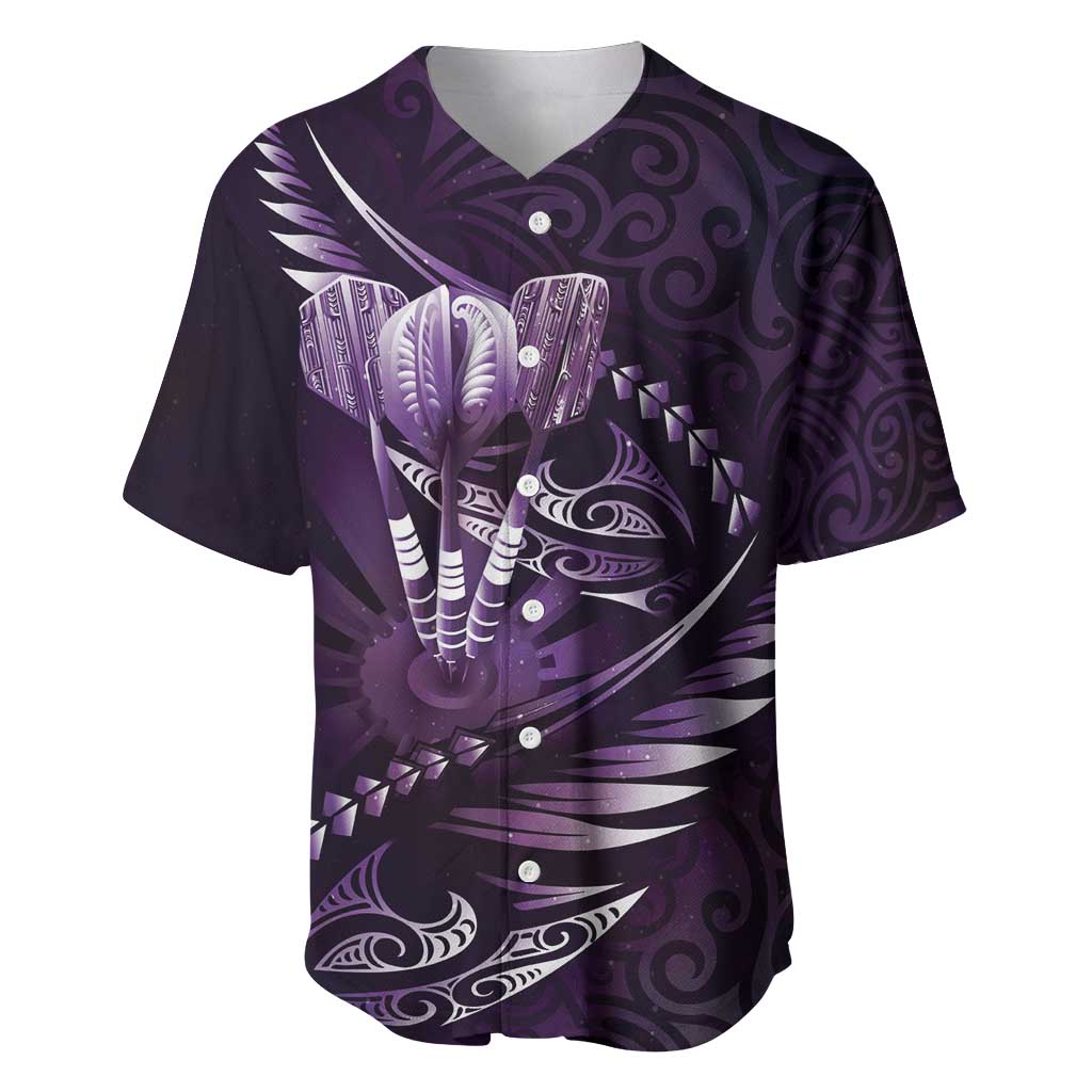 Personalised All Purple New Zealand Darts Baseball Jersey Aoteroa Fern Maori Galaxy Style LT14 Purple - Polynesian Pride