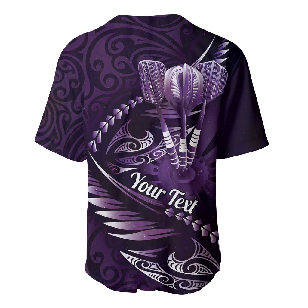 Personalised All Purple New Zealand Darts Baseball Jersey Aoteroa Fern Maori Galaxy Style LT14 - Polynesian Pride