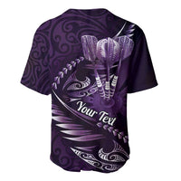 Personalised All Purple New Zealand Darts Baseball Jersey Aoteroa Fern Maori Galaxy Style LT14 - Polynesian Pride