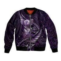 Personalised All Purple New Zealand Darts Bomber Jacket Aoteroa Fern Maori Galaxy Style LT14 Unisex Purple - Polynesian Pride