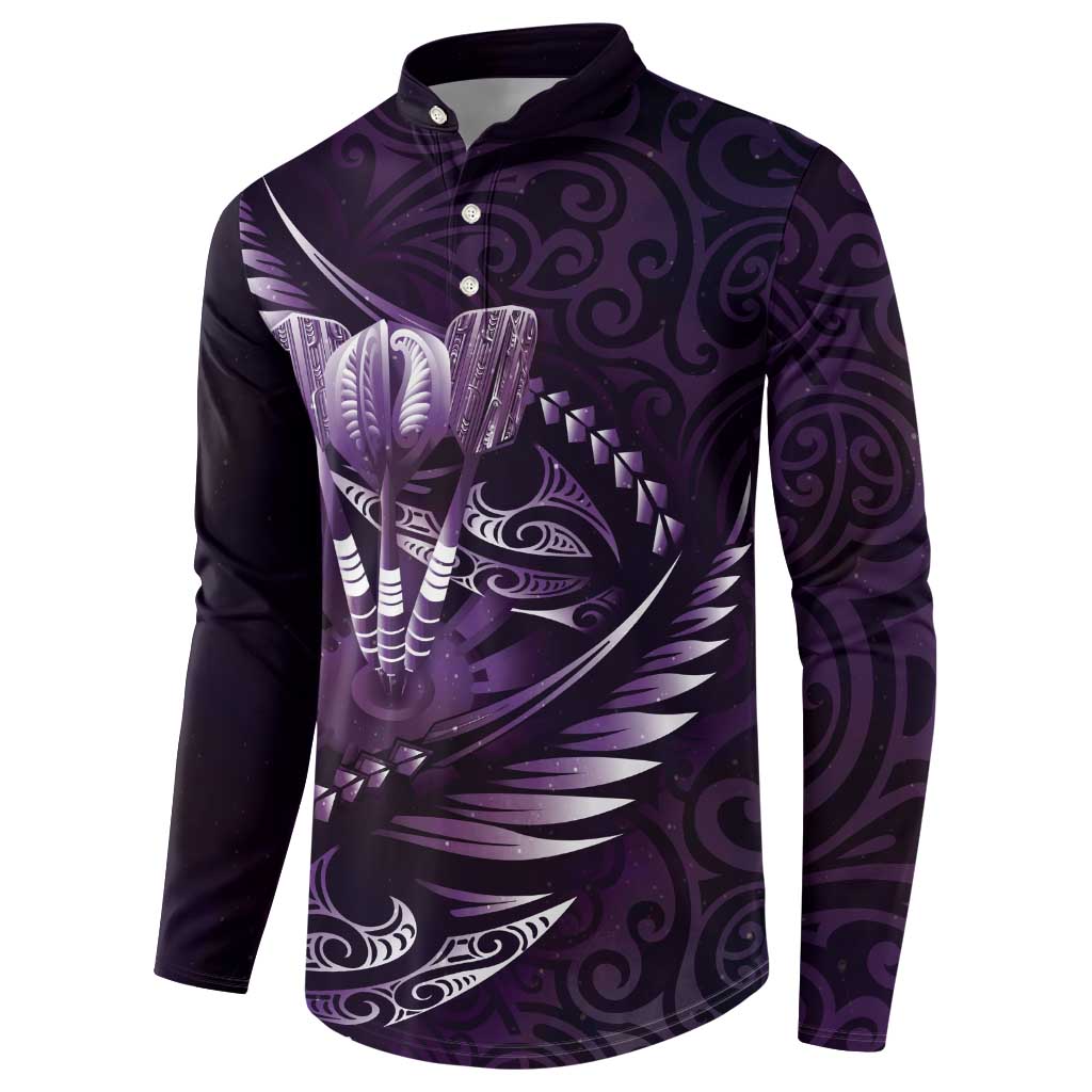 Personalised All Purple New Zealand Darts Button Sweatshirt Aoteroa Fern Maori Galaxy Style LT14 - Polynesian Pride