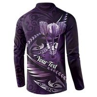 Personalised All Purple New Zealand Darts Button Sweatshirt Aoteroa Fern Maori Galaxy Style LT14 - Polynesian Pride