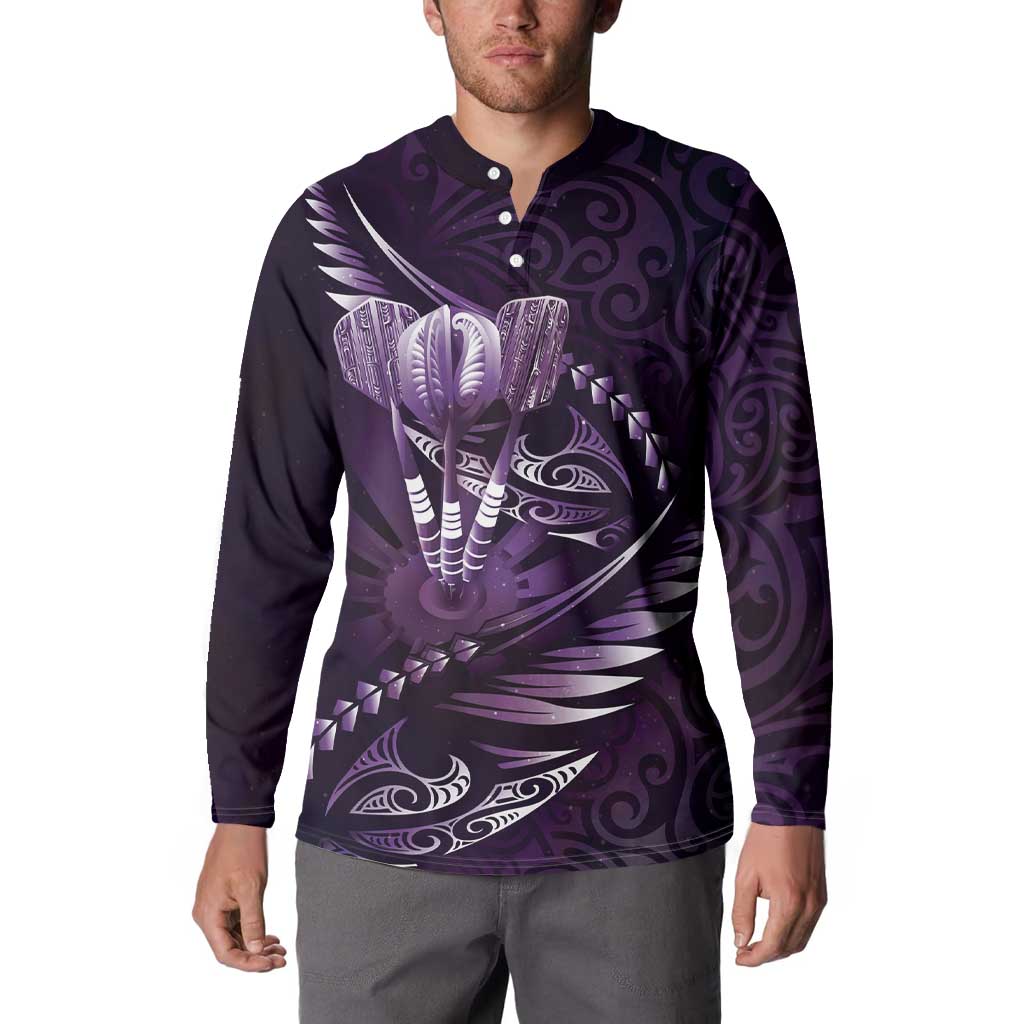 Personalised All Purple New Zealand Darts Button Sweatshirt Aoteroa Fern Maori Galaxy Style LT14 - Polynesian Pride
