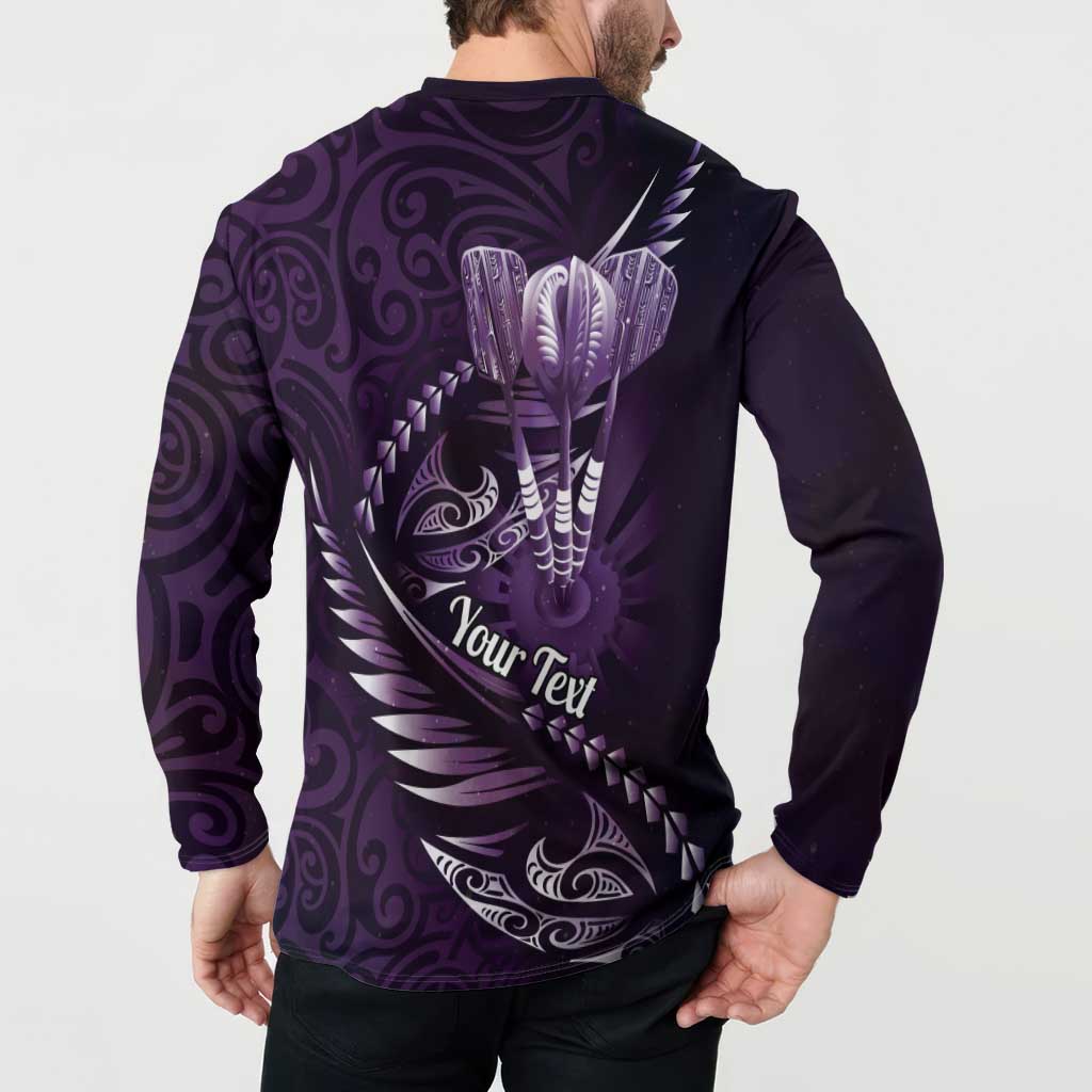 Personalised All Purple New Zealand Darts Button Sweatshirt Aoteroa Fern Maori Galaxy Style LT14 - Polynesian Pride