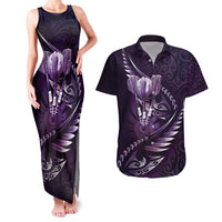 Personalised All Purple New Zealand Darts Couples Matching Tank Maxi Dress and Hawaiian Shirt Aoteroa Fern Maori Galaxy Style LT14 Purple - Polynesian Pride