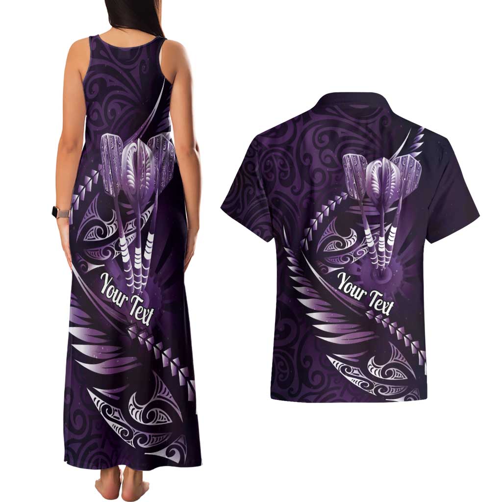 Personalised All Purple New Zealand Darts Couples Matching Tank Maxi Dress and Hawaiian Shirt Aoteroa Fern Maori Galaxy Style LT14 - Polynesian Pride
