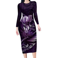 Personalised All Purple New Zealand Darts Family Matching Long Sleeve Bodycon Dress and Hawaiian Shirt Aoteroa Fern Maori Galaxy Style LT14 Mom's Dress Purple - Polynesian Pride