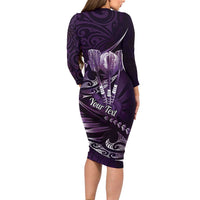 Personalised All Purple New Zealand Darts Family Matching Long Sleeve Bodycon Dress and Hawaiian Shirt Aoteroa Fern Maori Galaxy Style LT14 - Polynesian Pride