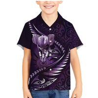 Personalised All Purple New Zealand Darts Family Matching Mermaid Dress and Hawaiian Shirt Aoteroa Fern Maori Galaxy Style LT14 Son's Shirt Purple - Polynesian Pride