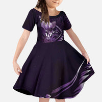 Personalised All Purple New Zealand Darts Family Matching Off The Shoulder Long Sleeve Dress and Hawaiian Shirt Aoteroa Fern Maori Galaxy Style LT14 Daughter's Dress Purple - Polynesian Pride