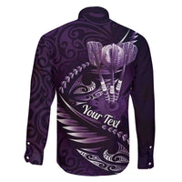 Personalised All Purple New Zealand Darts Family Matching Off The Shoulder Long Sleeve Dress and Hawaiian Shirt Aoteroa Fern Maori Galaxy Style LT14 - Polynesian Pride
