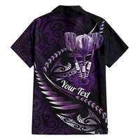 Personalised All Purple New Zealand Darts Family Matching Off Shoulder Short Dress and Hawaiian Shirt Aoteroa Fern Maori Galaxy Style LT14 - Polynesian Pride