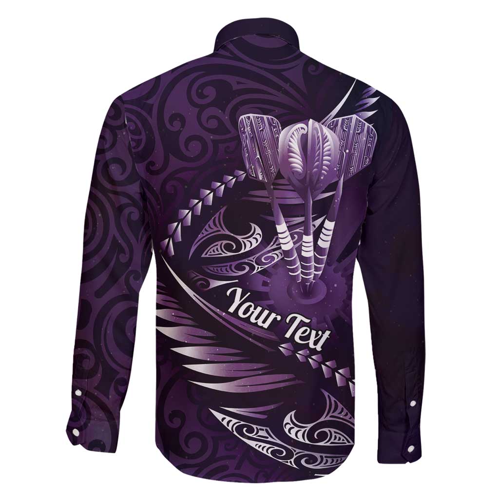 Personalised All Purple New Zealand Darts Family Matching Off Shoulder Short Dress and Hawaiian Shirt Aoteroa Fern Maori Galaxy Style LT14 - Polynesian Pride