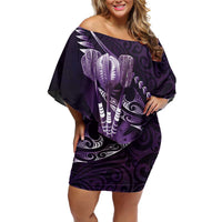 Personalised All Purple New Zealand Darts Family Matching Off Shoulder Short Dress and Hawaiian Shirt Aoteroa Fern Maori Galaxy Style LT14 Mom's Dress Purple - Polynesian Pride