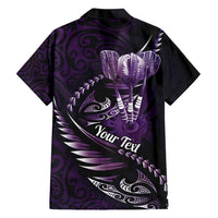 Personalised All Purple New Zealand Darts Family Matching Short Sleeve Bodycon Dress and Hawaiian Shirt Aoteroa Fern Maori Galaxy Style LT14 - Polynesian Pride