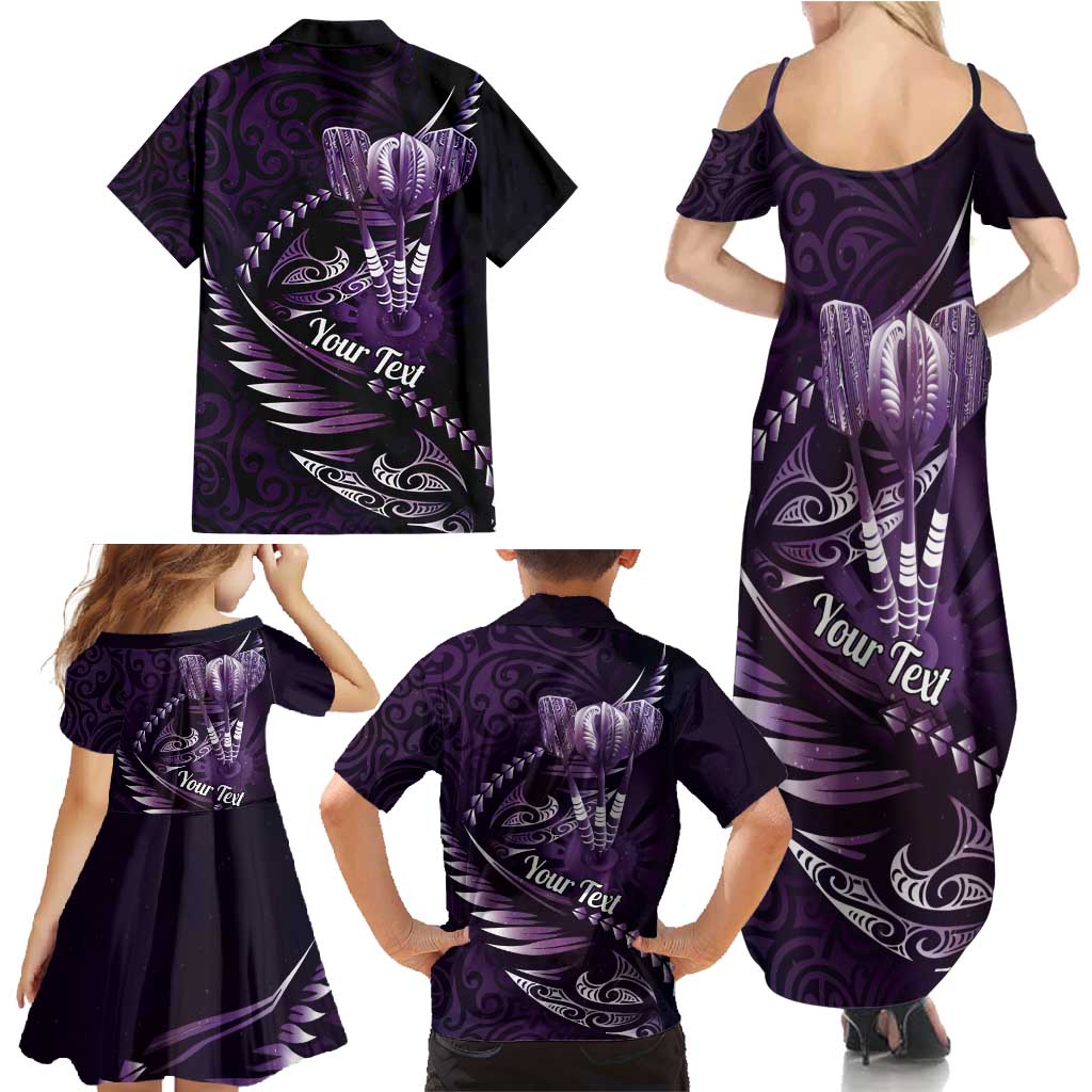 Personalised All Purple New Zealand Darts Family Matching Summer Maxi Dress and Hawaiian Shirt Aoteroa Fern Maori Galaxy Style LT14 - Polynesian Pride