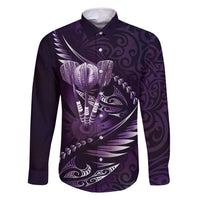 Personalised All Purple New Zealand Darts Family Matching Summer Maxi Dress and Hawaiian Shirt Aoteroa Fern Maori Galaxy Style LT14 Dad's Shirt - Long Sleeve Purple - Polynesian Pride