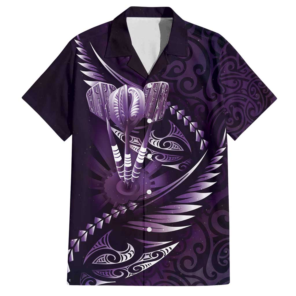 Personalised All Purple New Zealand Darts Family Matching Tank Maxi Dress and Hawaiian Shirt Aoteroa Fern Maori Galaxy Style LT14 Dad's Shirt - Short Sleeve Purple - Polynesian Pride