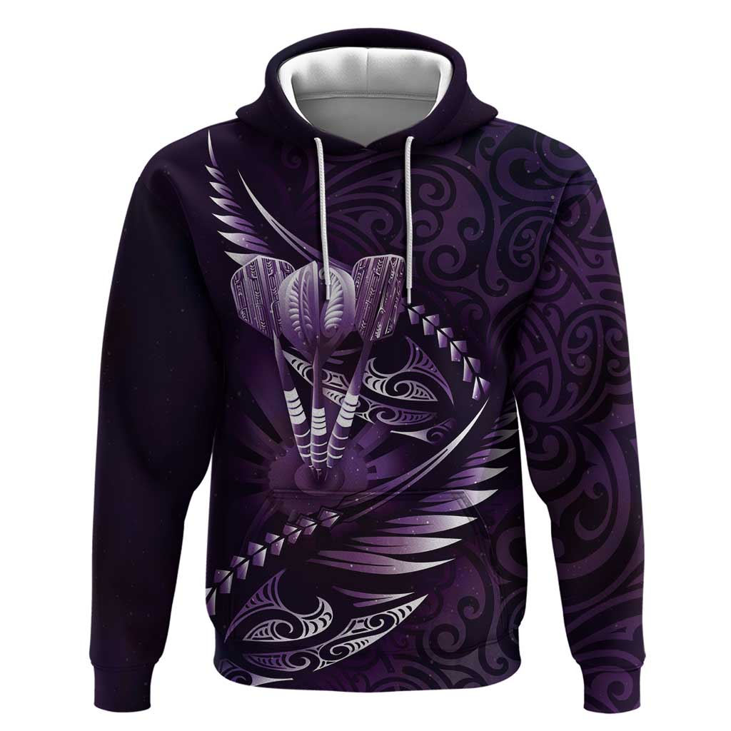 Personalised All Purple New Zealand Darts Hoodie Aoteroa Fern Maori Galaxy Style LT14 Pullover Hoodie Purple - Polynesian Pride