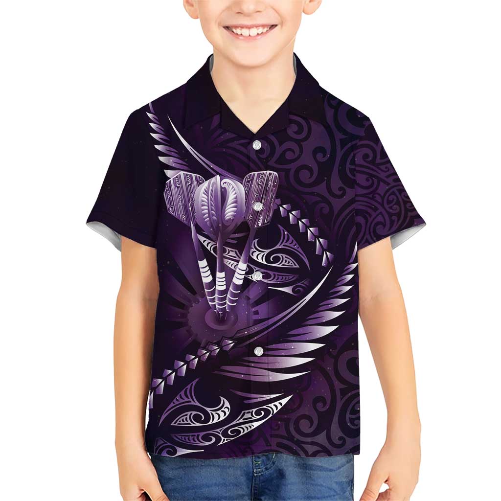 Personalised All Purple New Zealand Darts Kid Hawaiian Shirt Aoteroa Fern Maori Galaxy Style LT14 Kid Purple - Polynesian Pride