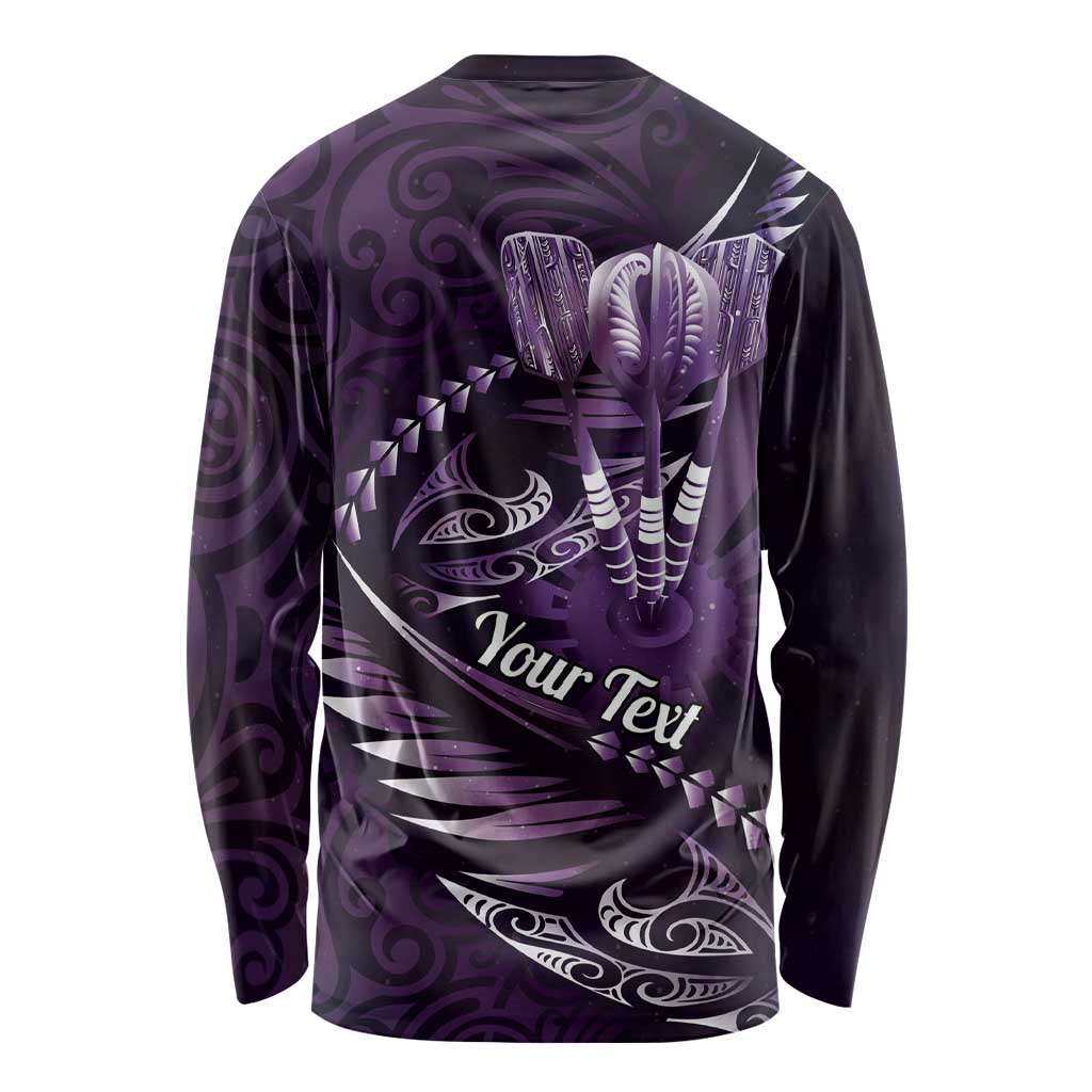 Personalised All Purple New Zealand Darts Long Sleeve Shirt Aoteroa Fern Maori Galaxy Style LT14 - Polynesian Pride