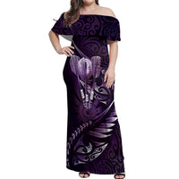 Personalised All Purple New Zealand Darts Off Shoulder Maxi Dress Aoteroa Fern Maori Galaxy Style LT14 Women Purple - Polynesian Pride