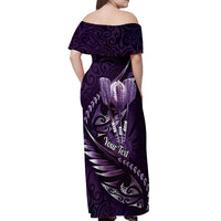 Personalised All Purple New Zealand Darts Off Shoulder Maxi Dress Aoteroa Fern Maori Galaxy Style LT14 - Polynesian Pride
