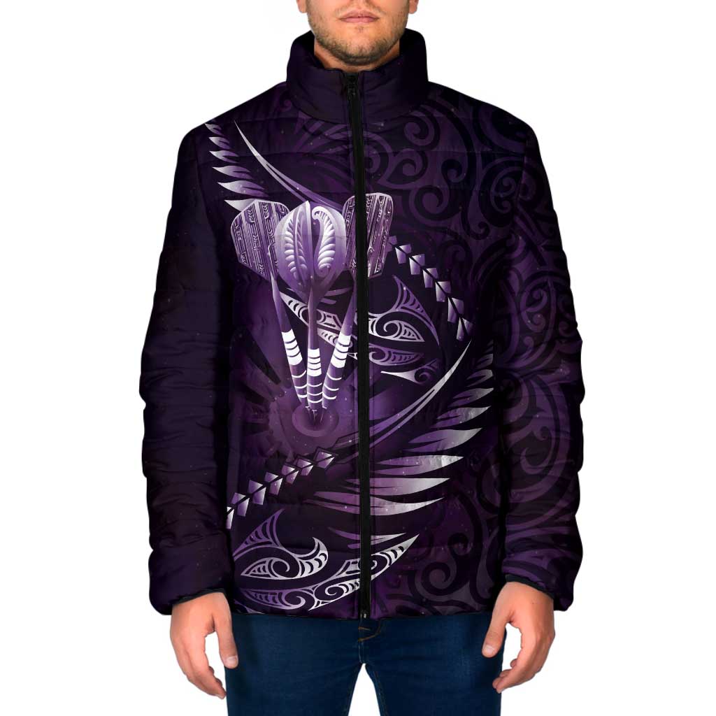 Personalised All Purple New Zealand Darts Padded Jacket Aoteroa Fern Maori Galaxy Style - Polynesian Pride