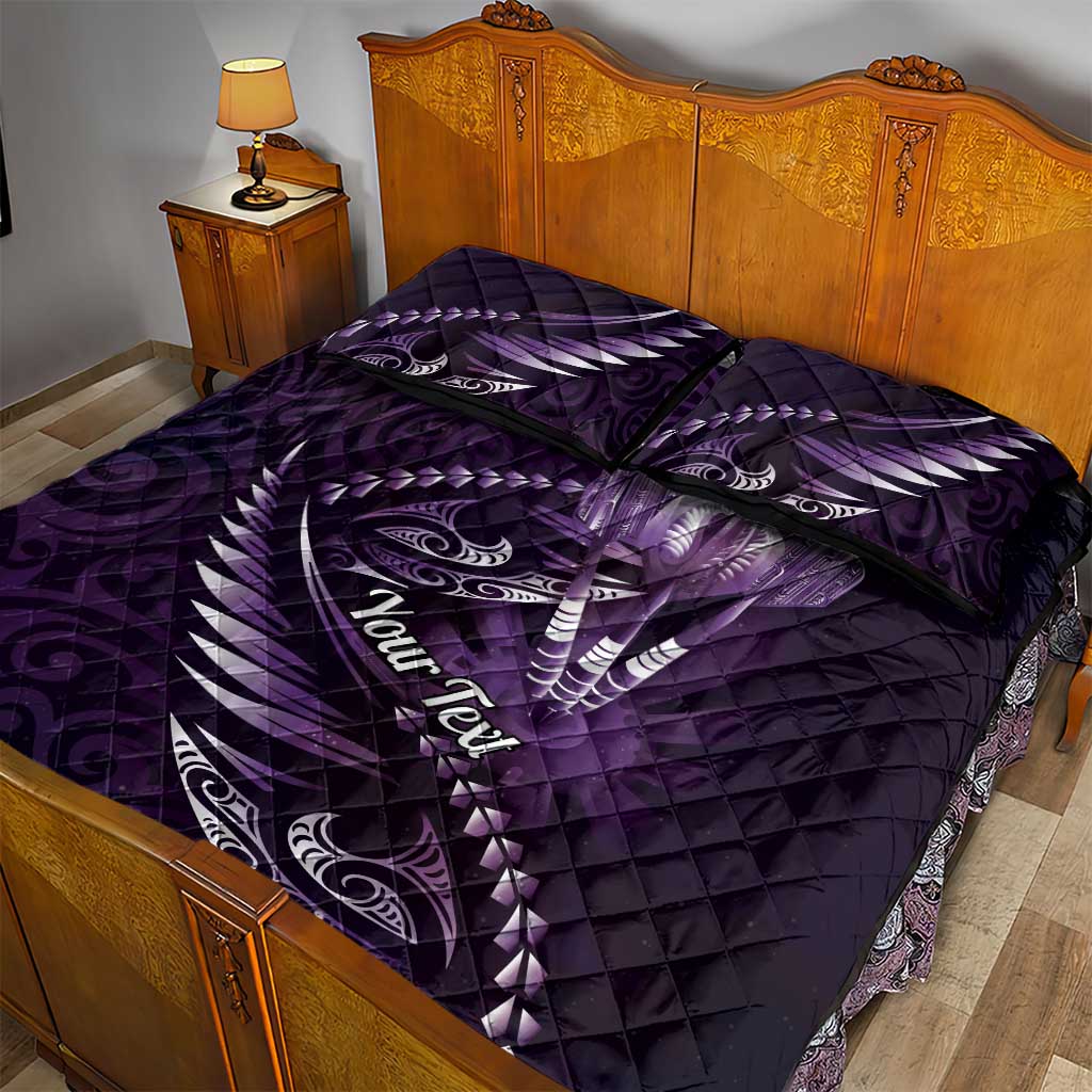 Personalised All Purple New Zealand Darts Quilt Bed Set Aoteroa Fern Maori Galaxy Style LT14 - Polynesian Pride