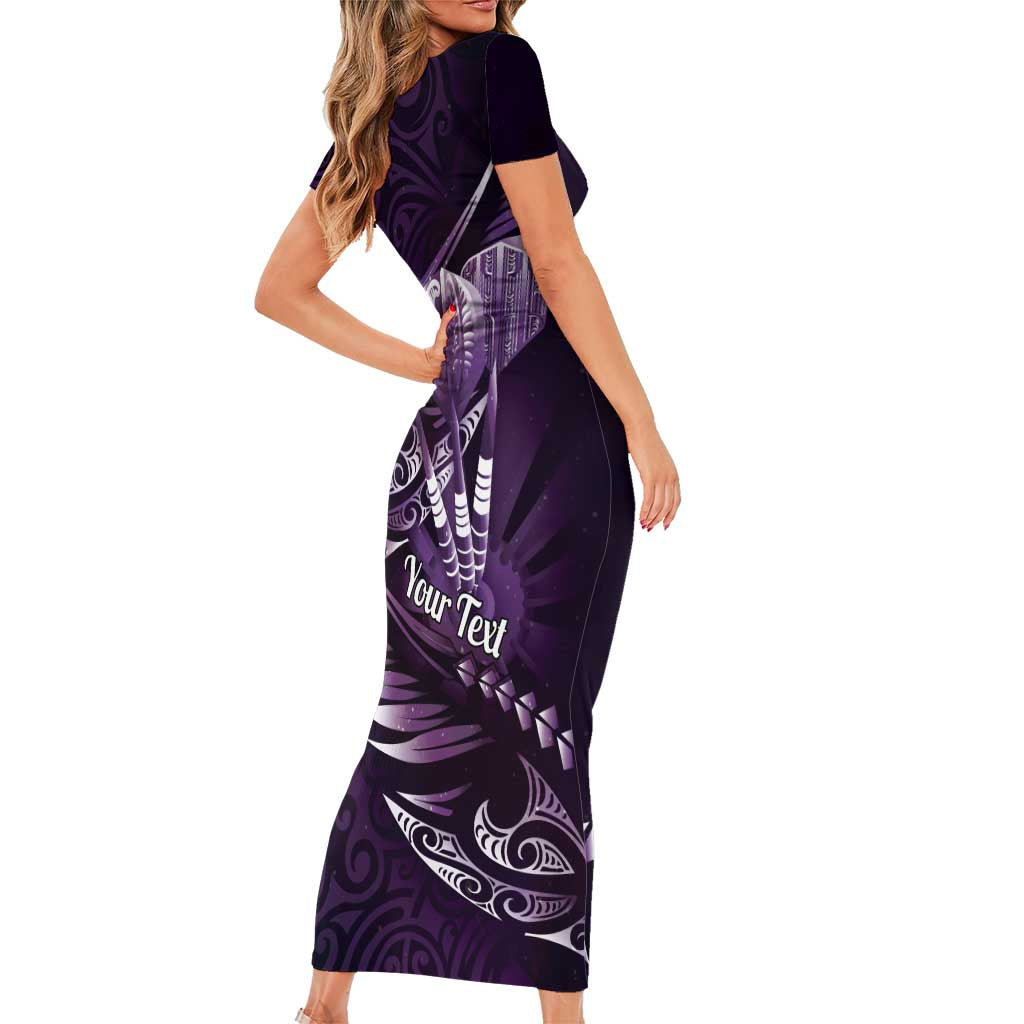 Personalised All Purple New Zealand Darts Short Sleeve Bodycon Dress Aoteroa Fern Maori Galaxy Style LT14 - Polynesian Pride