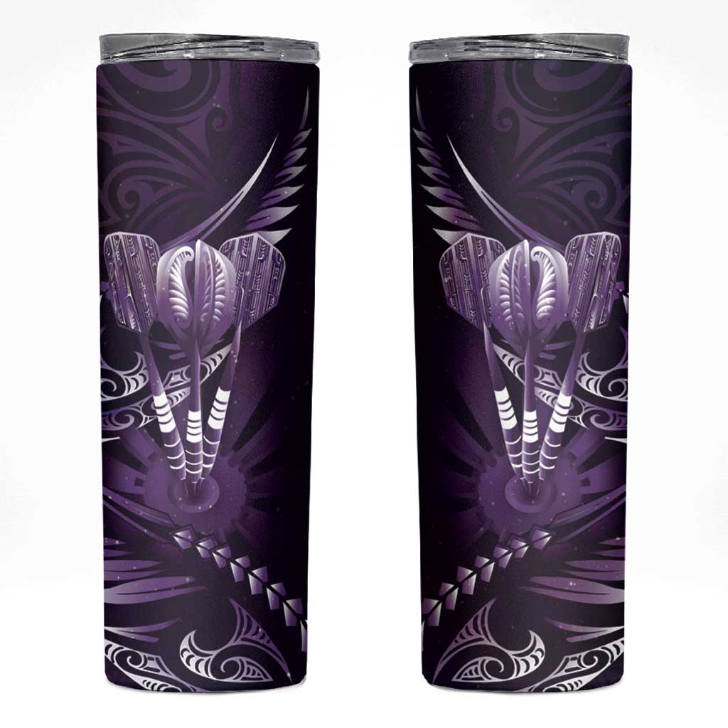 All Purple New Zealand Darts Skinny Tumbler Aoteroa Fern Maori Galaxy Style LT14 Purple - Polynesian Pride