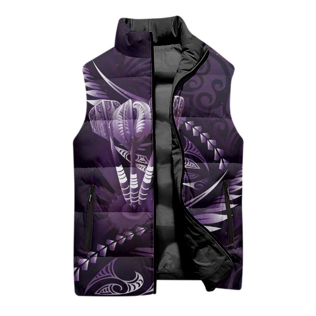 Personalised All Purple New Zealand Darts Sleeveless Puffer Jacket Aoteroa Fern Maori Galaxy Style - Polynesian Pride