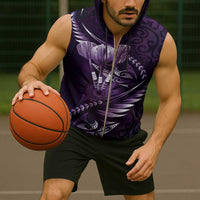 Personalised All Purple New Zealand Darts Sleeveless Zip Hoodie Aoteroa Fern Maori Galaxy Style - Polynesian Pride