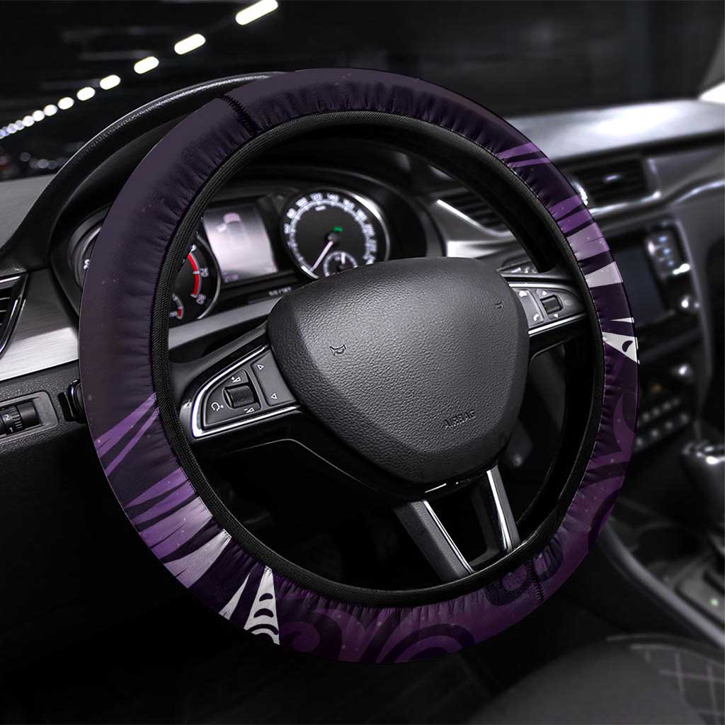 All Purple New Zealand Darts Steering Wheel Cover Aoteroa Fern Maori Galaxy Style LT14 Universal Fit Purple - Polynesian Pride