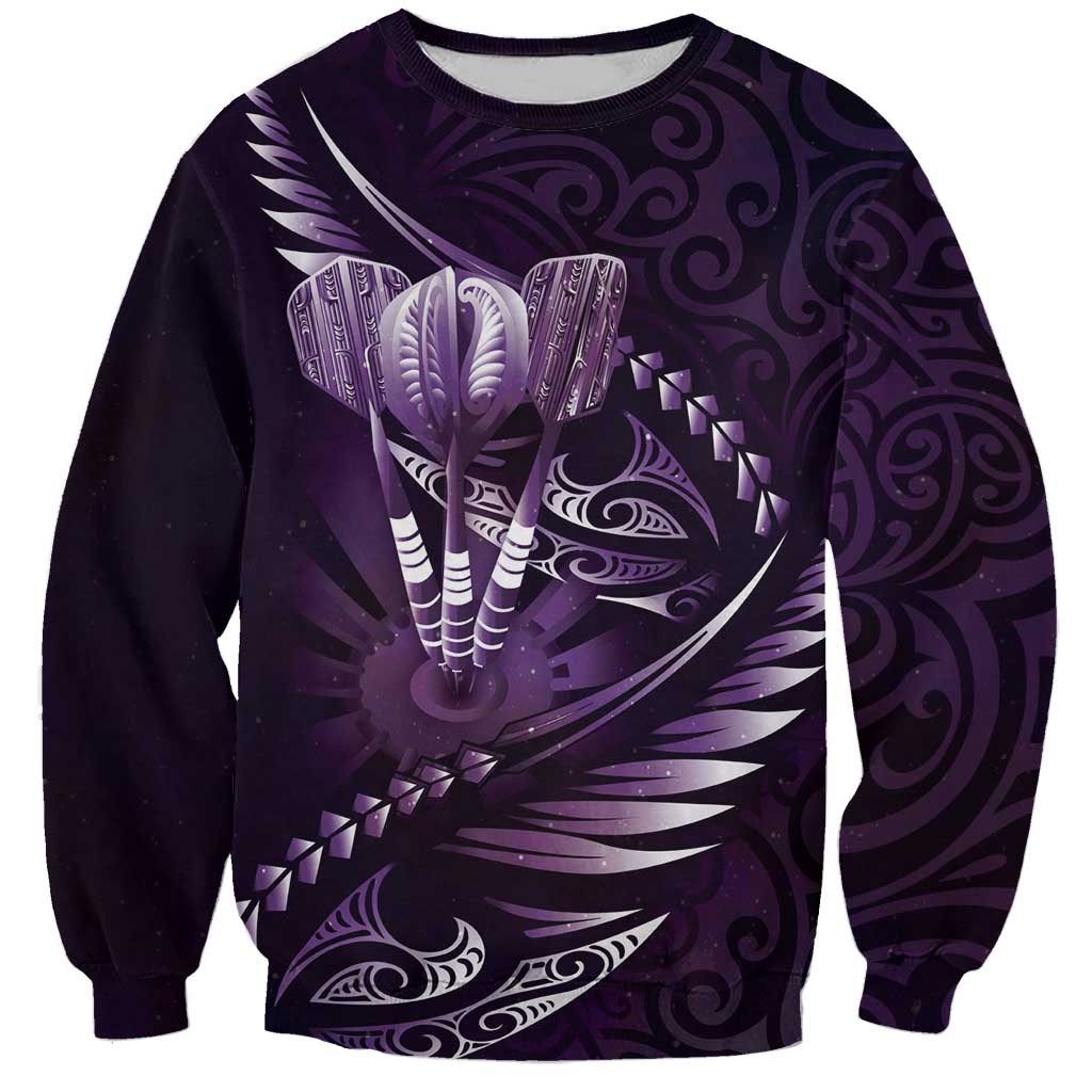 Personalised All Purple New Zealand Darts Sweatshirt Aoteroa Fern Maori Galaxy Style LT14 Unisex Purple - Polynesian Pride