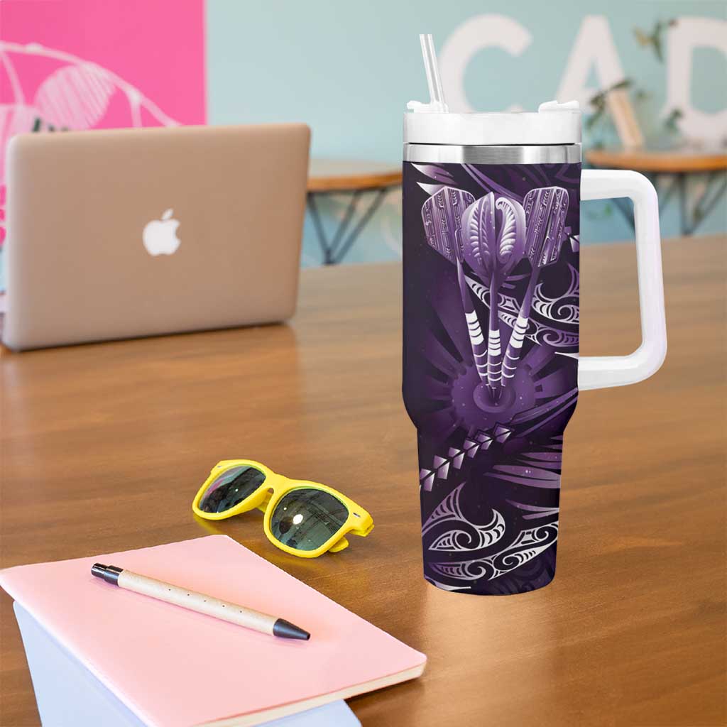 All Purple New Zealand Darts Tumbler With Handle Aoteroa Fern Maori Galaxy Style LT14 - Polynesian Pride