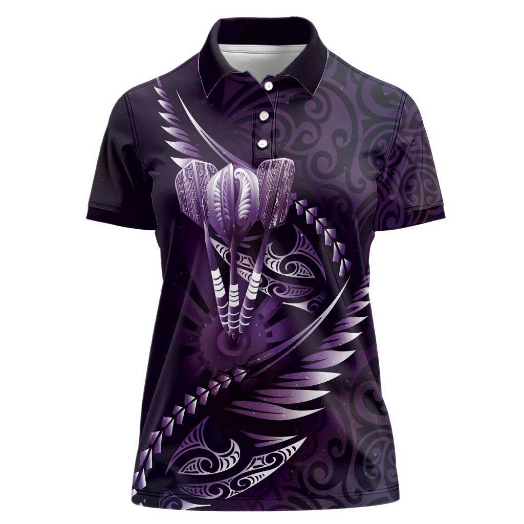 Personalised All Purple New Zealand Darts Women Polo Shirt Aoteroa Fern Maori Galaxy Style LT14 Female Purple - Polynesian Pride