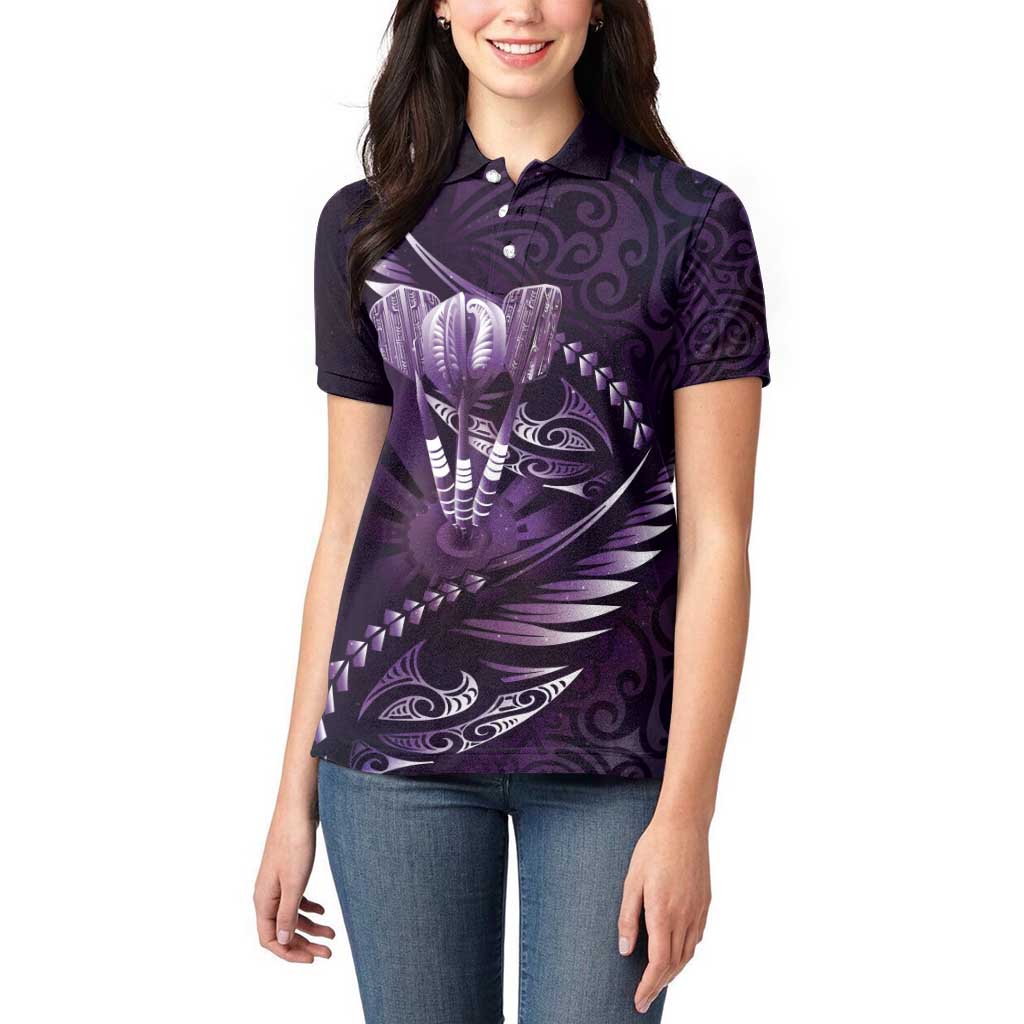 Personalised All Purple New Zealand Darts Women Polo Shirt Aoteroa Fern Maori Galaxy Style LT14 - Polynesian Pride