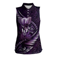 Personalised All Purple New Zealand Darts Women Sleeveless Polo Shirt Aoteroa Fern Maori Galaxy Style LT14 Female Purple - Polynesian Pride