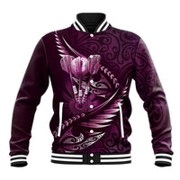 Personalised All Pink New Zealand Darts Baseball Jacket Aoteroa Fern Maori Galaxy Style LT14 Unisex Pink - Polynesian Pride